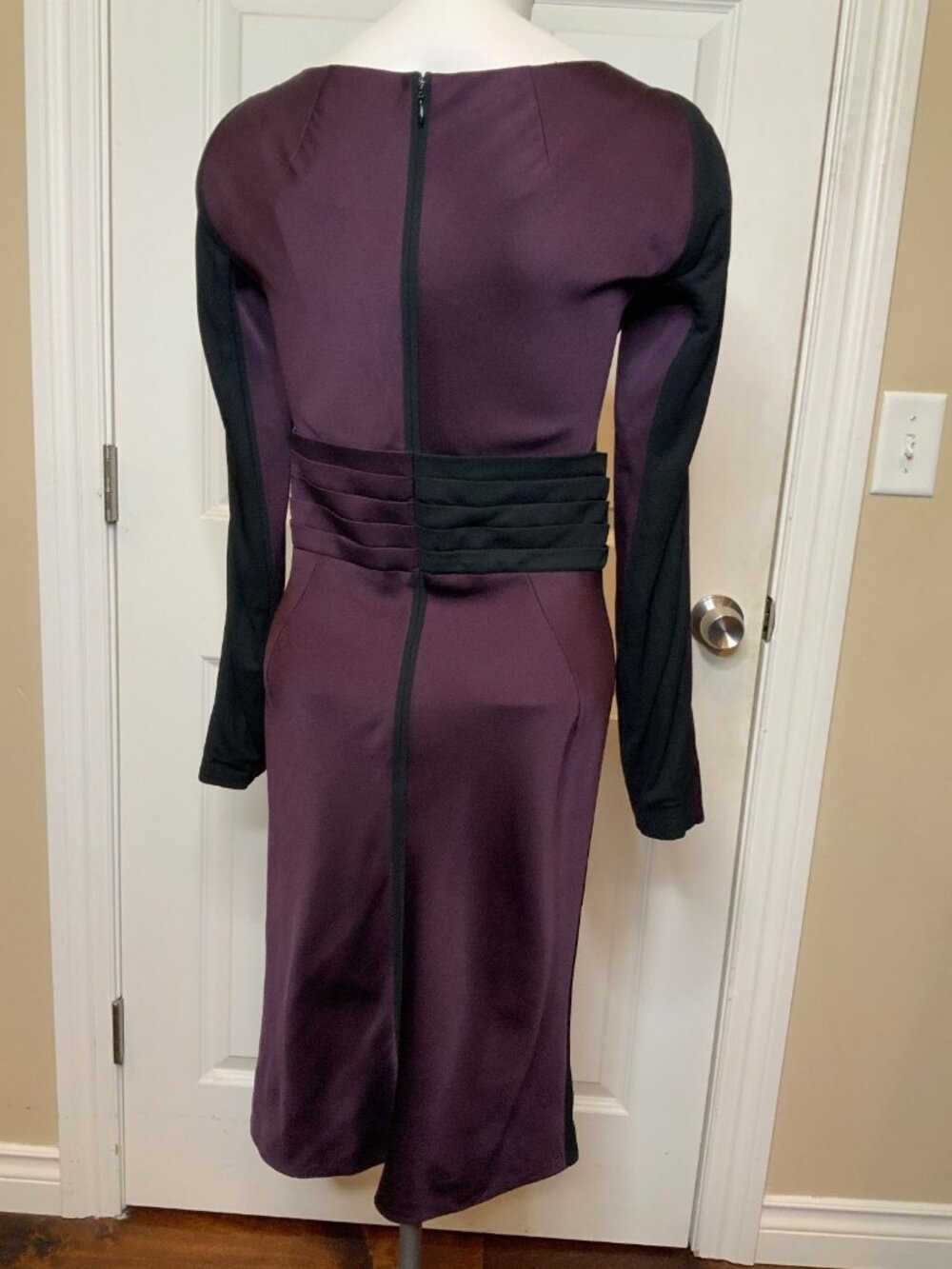 Zac Posen Purple Black Layered Shirring Silk Pencil Dress NWT, Size 4 - Picture 5 of 8